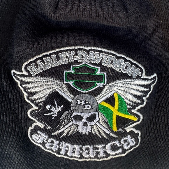 Harley Davidson Jamaica motorcycles O/S black cotton beanie graphic logo toque - Picture 3 of 6